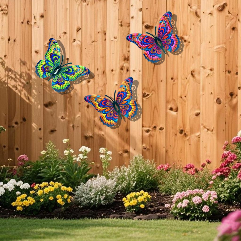 Set of 3 Metal Butterfly Wall Art Decorations Indoor Outdoor Wall Hanging Sculptures for Home Office Garden
