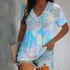 Summer Colorful Floral 3d Printing T-shirt Women's V-neck Short-sleeved T-shirt Top T-shirt
