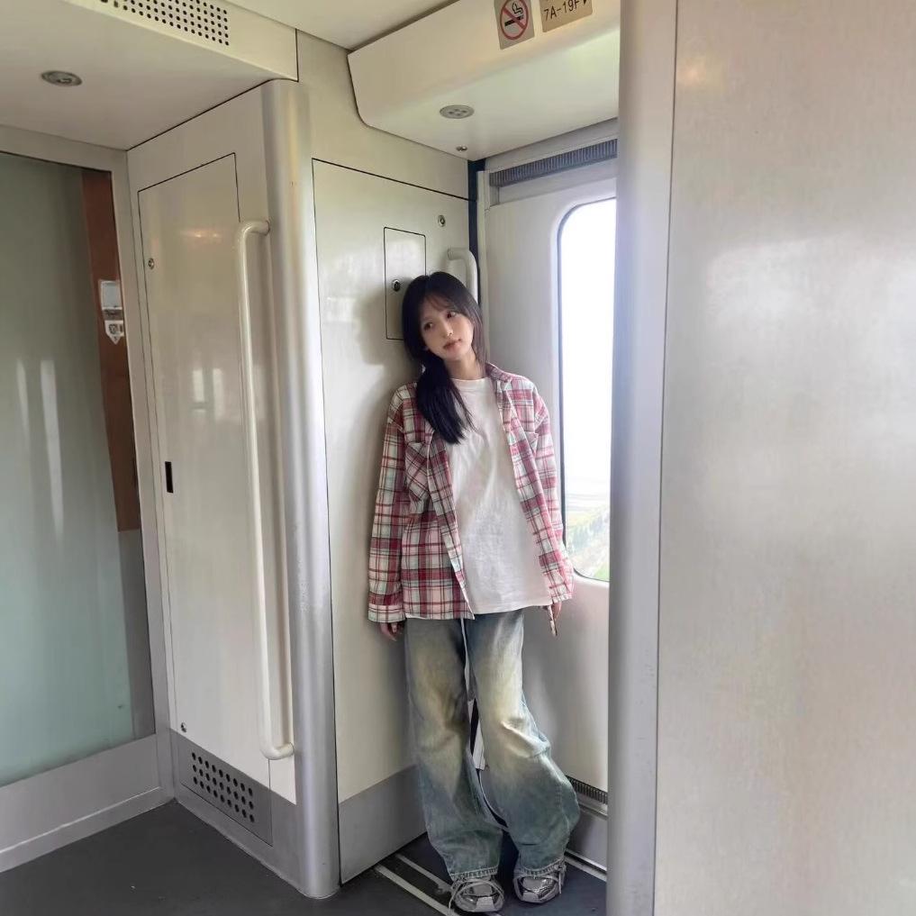 Unisex Karohemd mit koreanischem Umlege-Polokragen - Süßer und frischer Stil