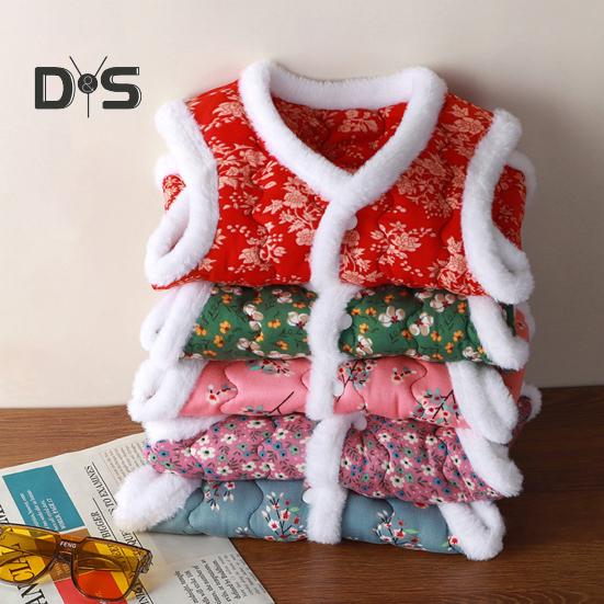 

Детский жилет осень-зима в китайском стиле Белый плюш с V-образным вырезом и цветочным принтом Теплый ветрозащитный жилет на пуговицах Повседневный стеганый детский жилет без рукавов для девочек Топ 140cm синий