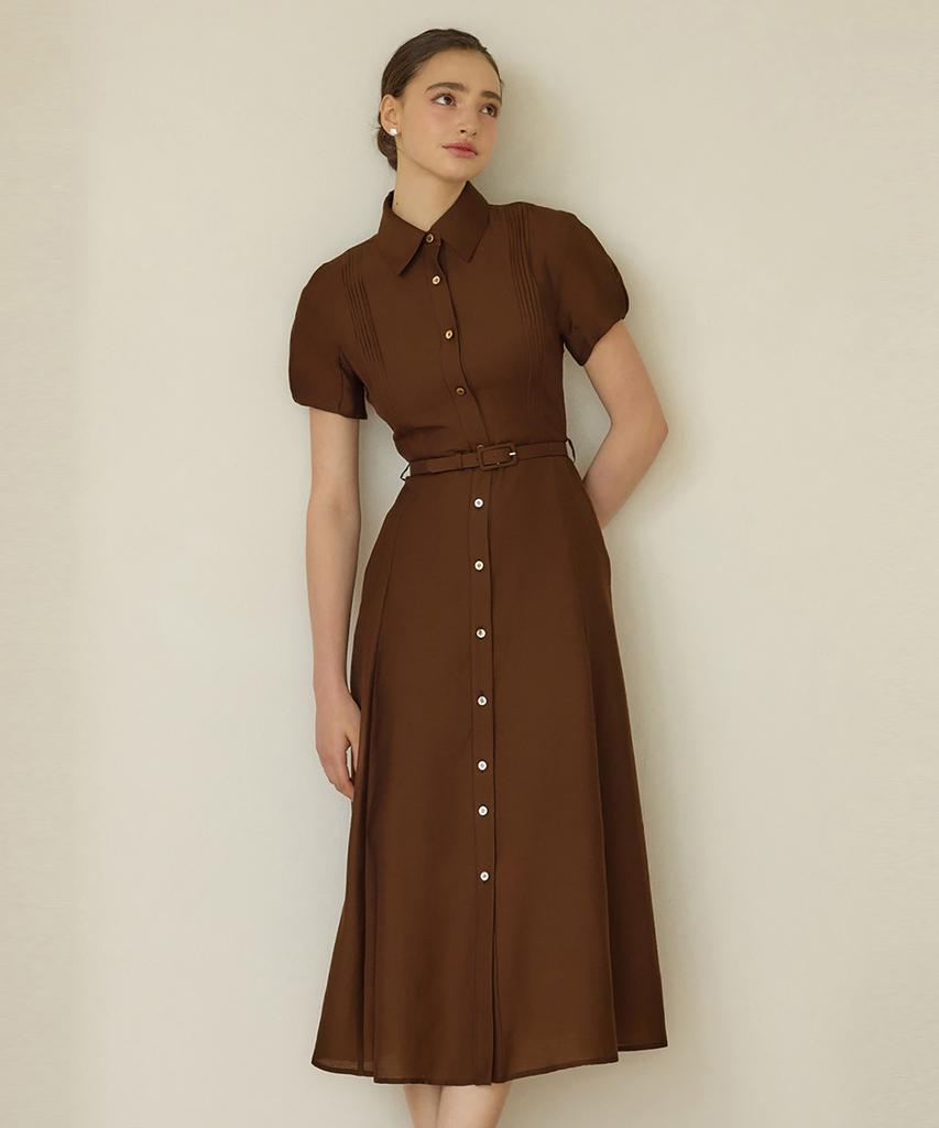 Julie And Kara 25Hs Collar 123 Terroir Line Pintuck Citrus Dress Brown