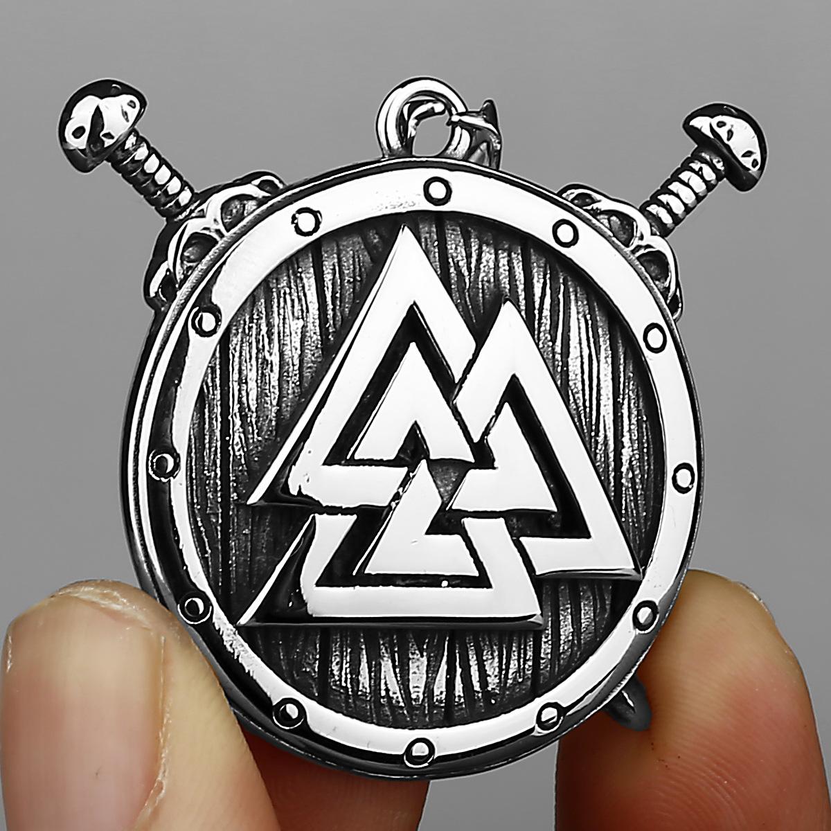 

316L Stainless Steel Viking Rune Warrior Shield Pendant Necklace For Men Jewelry Power Accessories 60cm