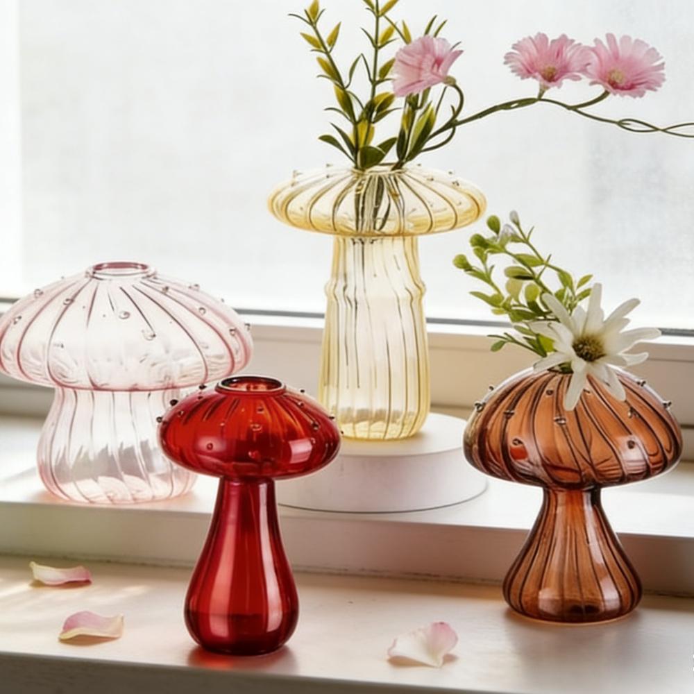 5Pcs/set Creative Mushroom Vase Home Small Vase Hydroponic Flower Pot Simple Table Decoration Nordic Transparent Mushroom Vase
