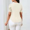 Women's Fashionable Versatile Single Breasted Color Slim Fit Embroidered Hollow Short Sleeved Top