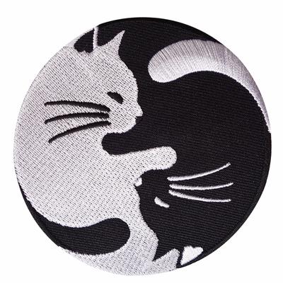 New Yin Yang White Black Cat Sew Iron On Patch Badge Hat Jeans Fabric Applique