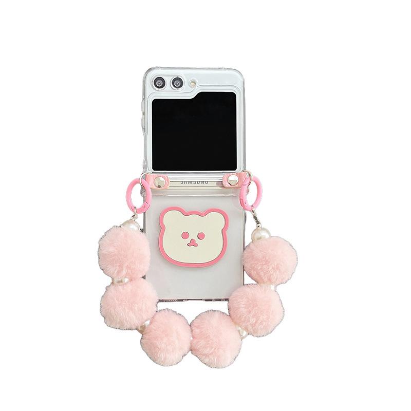 Transparent Zflip6 Flip Phone Case for Findn2flip Plush Handheld Bear Mirror Folding Protective Cover