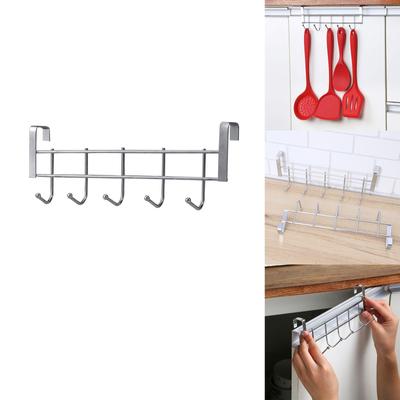 Wall Mounted Hook Rack Over The Door Stainless Steel Hook Rack With 5 Hooks For Kitchen Toilet Bedroom Bathroom (Silver)