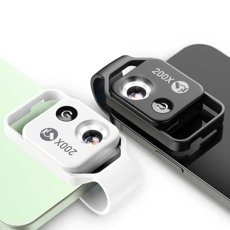 200X LED Lighted Pocket Microscope with Builtin LED Universally Smartphone Digiscoping Adapter Clip Macro Lens