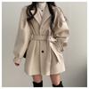 Turndown Collar Trench Women Coat Windbreaker Fitted Clothes Femme Loose Cloak Woolen Single-breasted Coat Outwear