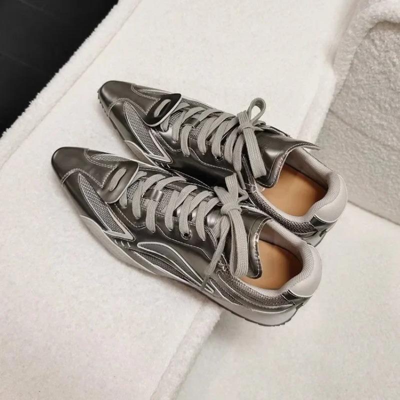 Trendy Pointed Toe Sport Shoes Heightening Gold And Silver Thread New Small Audience Design for Adult Women Summer Casual Shoes
