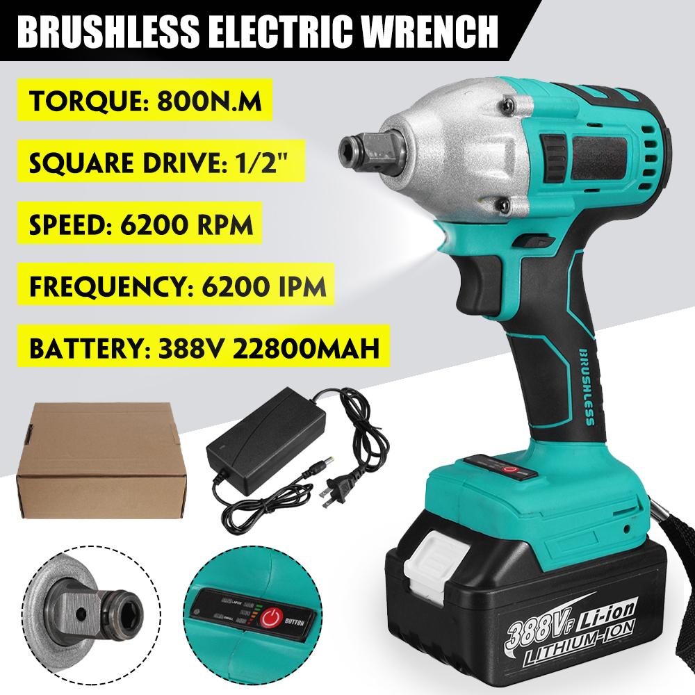 388VF Brushless Electric Screwdriver Cordless Impact Wrench 22800mAh Li-ion Batery 800N.m Torque Wrench Power Tools