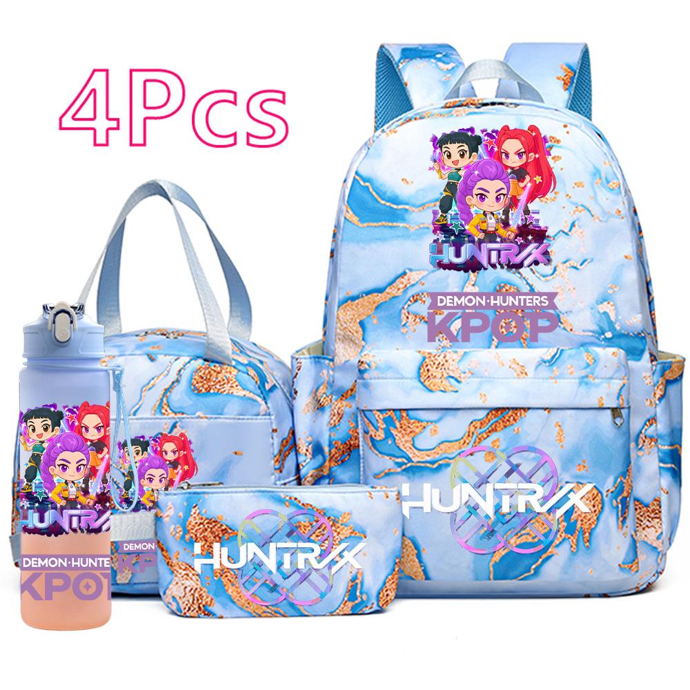 4Pcs/set New K-Pop Printed Backpack Handbag Pencil Case with 750Ml Water Bottler for Teenager Boy Girl Schoolbag Large Capacity Bookbag Mochila