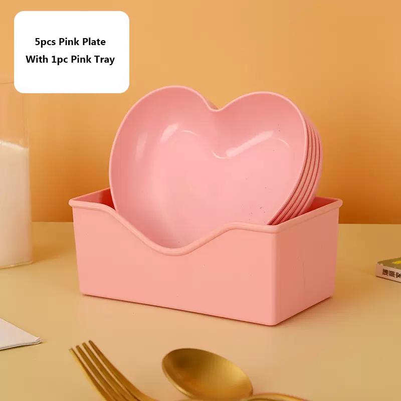 

WIKHOSTAR 5 шт./набор креативных тарелок в форме сердца, тарелка для торта с подносом, блюдо для костей, тарелка для закусок из сухофруктов, тарелка для конфет, контейнер для закусок розовый