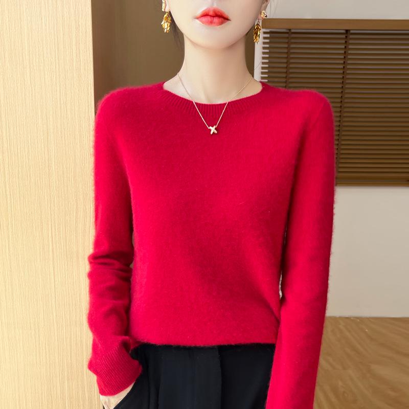 Women's Solid Color Wool Knit Pullover Sweater for Fall and Winter