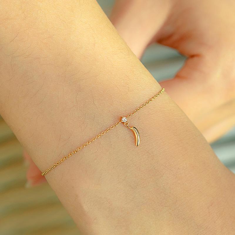 18K Gold-Plated Sterling Silver Banana Bracelet for Women - Simple, Versatile, Cute Design