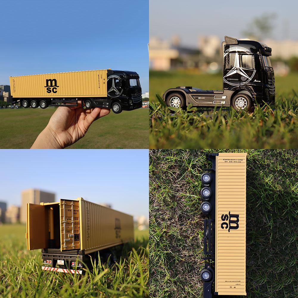 1:50 Amerikanischer Anhänger Transportfahrzeug Diecast Legierung Vorderteil Container LKW Modelle Spielzeug Ton Licht Autos für Jungen Weihnachtsgeschenke