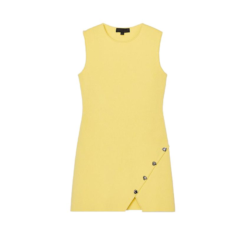 

Summer New Product Women s Clothes Fashion Asymmetrical Decorated Row Button Short Knitting Dress 9598102 9598074 Yellow L
