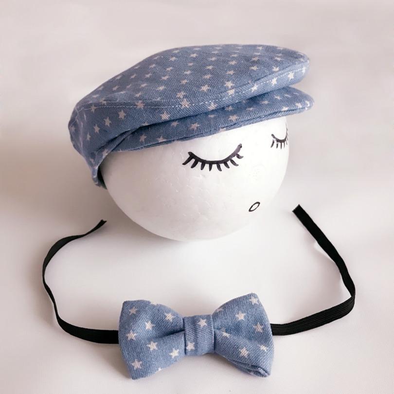 Newborn Baby Peaked Beanie Cap Hat + Bow Tie Photo Photography Prop Outfit Set Little Gentle Man Cap