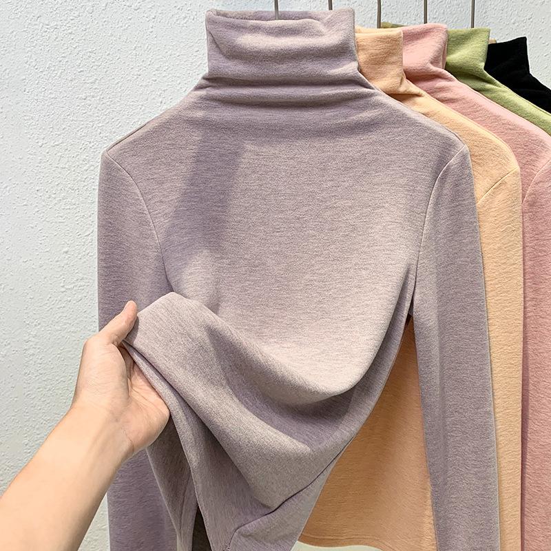 

Базовая рубашка из шелка и кашемира с высоким воротом для женщин Новая женская теплая футболка с длинным рукавом и меховой отделкой для ношения под одеждой 3XL фиолетовый