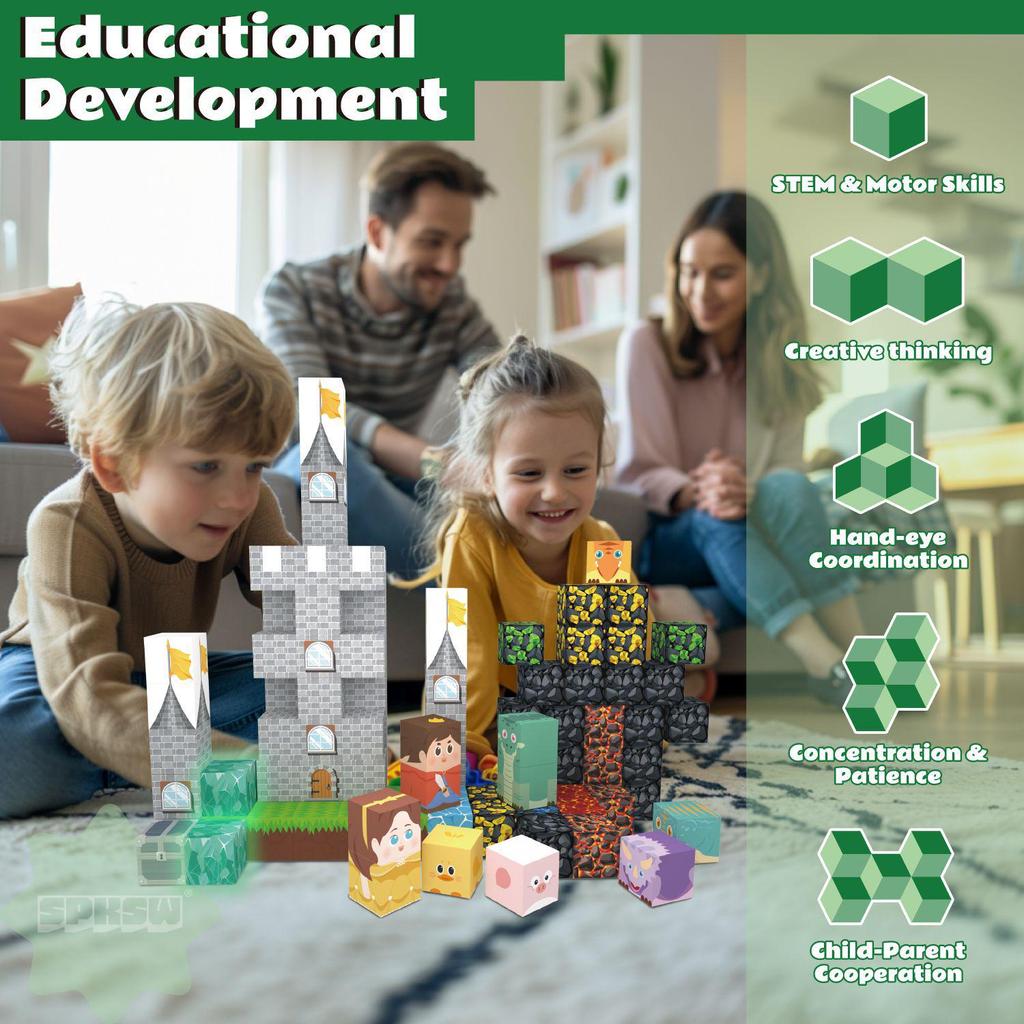 Magnetische Bausteine Würfel - Leuchtender Waldschloss DIY Spielzeug Set