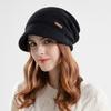 Chapeau d'hiver pour femmes, large bord court, élastique, couleur unie, doux, chaud, épais, peluche, résistant au froid, antidérapant, bonnet tricoté pour l'extérieur, hiver