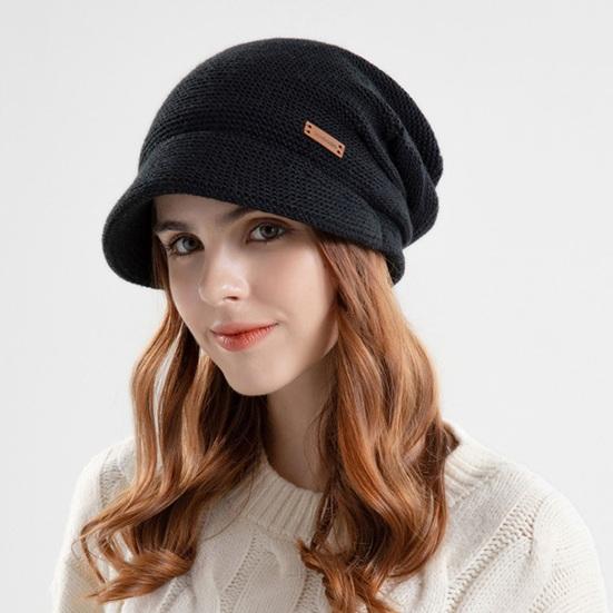 Chapeau d'hiver pour femmes, large bord court, élastique, couleur unie, doux, chaud, épais, peluche, résistant au froid, antidérapant, bonnet tricoté pour l'extérieur, hiver