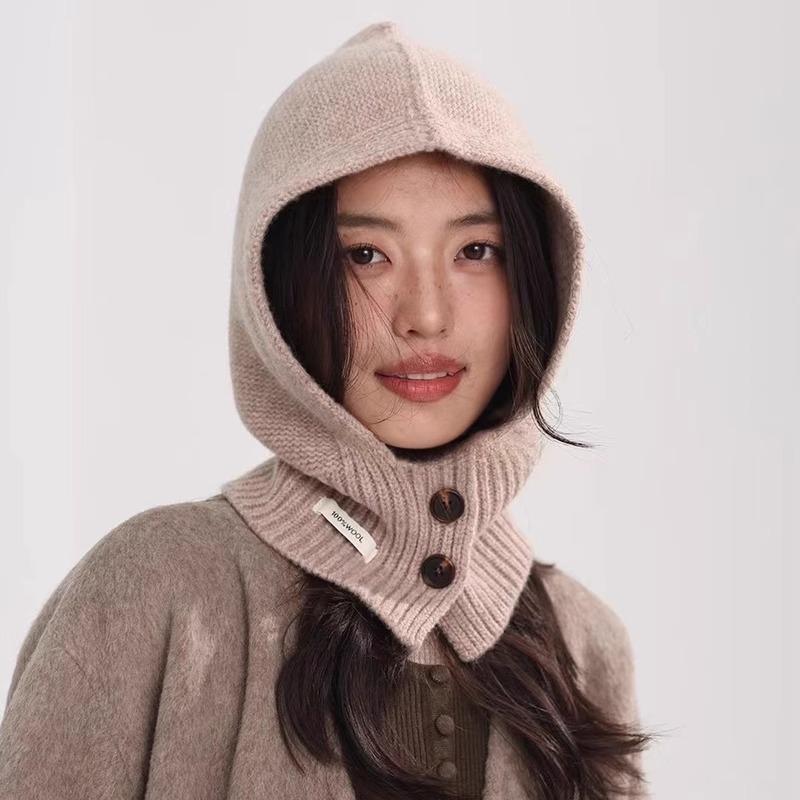 All-wool Balacrafa Cap for Women's Winter Warmth Ear Protection Knitted Woolen Cap and Neck in One Piece