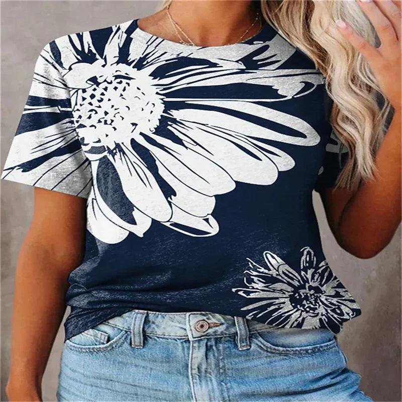 Women's 3D T-shirt with Digital Printing Round Neck Loose Short Sleeved T-shirt