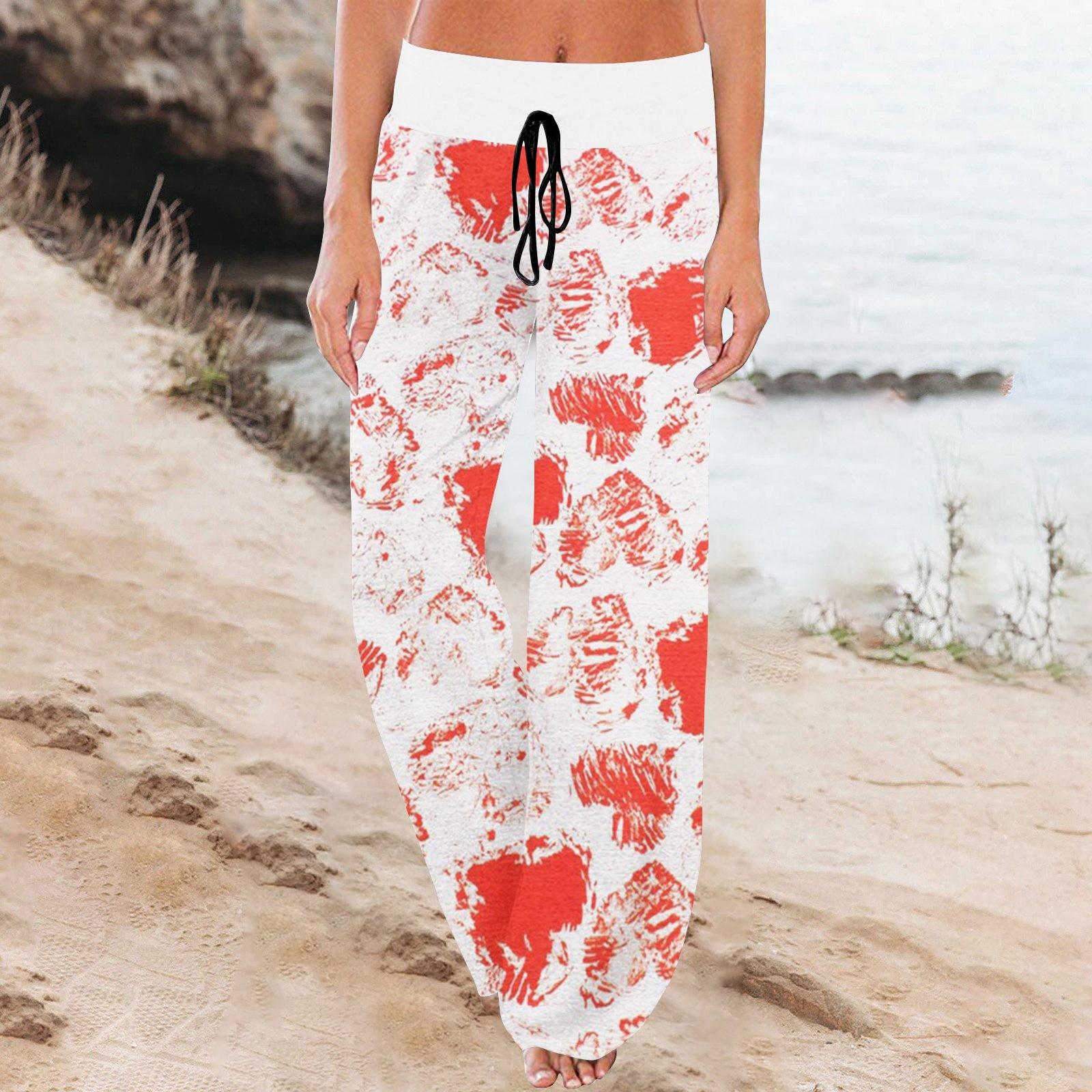 

Женские удобные пижамные штаны с карманами и принтом ко Дню святого Валентина, широкие брюки на завязках L розовый