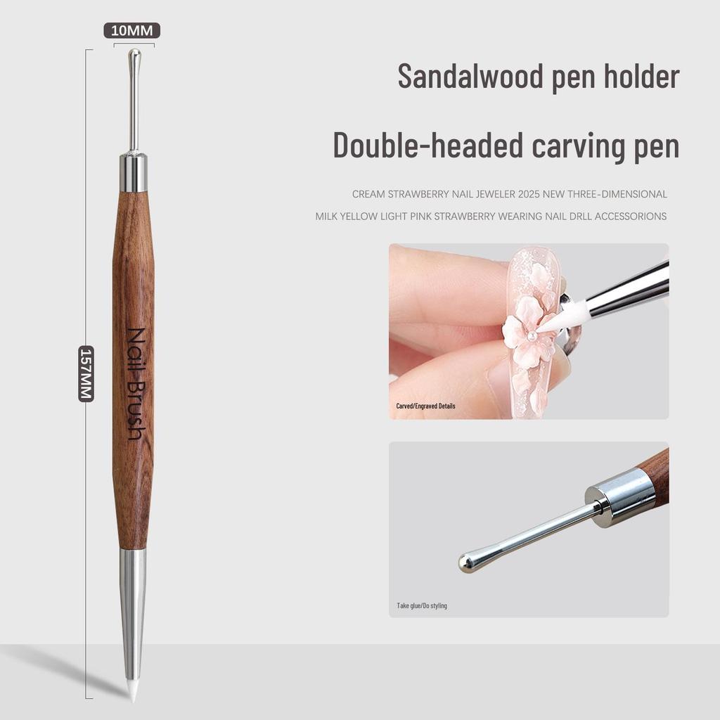 2-in-1 Nail Art Tool: Silicone Pen & Scraper for Carving, Mixing, Embossing, and Mirror Powder Application