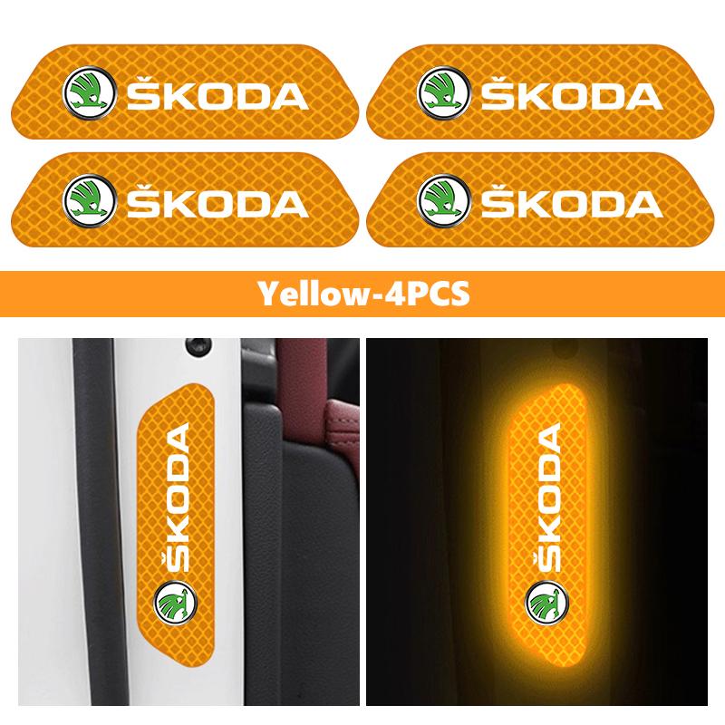 HGWE4 Car Wheel Eyebrow Stickers Reflective Protective Stickers Night Anti-collision Strip For Skoda S Kodiaq Octavia 2 3 Yeti Karoq