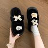 Fashion Cute Cartoon Plush Decoration Indoor Slippers Women 2025 Winter Sweet Bowknot Indoor Slippers Warm Short Plush Bedroom Slides