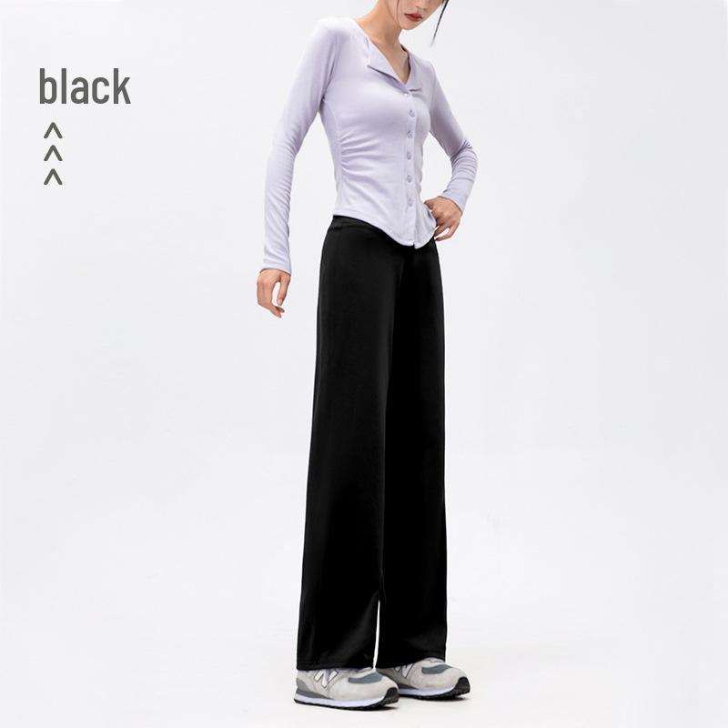 

Flowing Wind High Waist Straight-Leg Black Pants for Women - Spring & Autumn Slimming Casual Loose Wide-Leg Cigarette Pants M (48-55 kg)