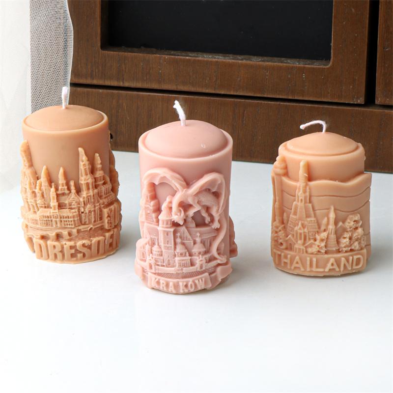 3D Paris Urban Bulidings Cylinderical Silicone Mold DIY Craft Abstract Castle House Church Plaster Candle Mold Home Decor Gift