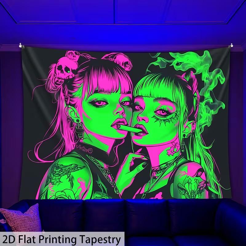 Gothic Girl Fluorescent Tapestry Collision Color Dark Wind Print Tide Cool Living Room Bedroom, Party Background Decor