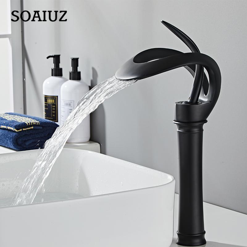 Golden/White Bathroom Basin Faucet Black Bathroom Faucet Brass Creative Grey Sink Mixer Tap Hot & Cold Waterfall Basin Faucet