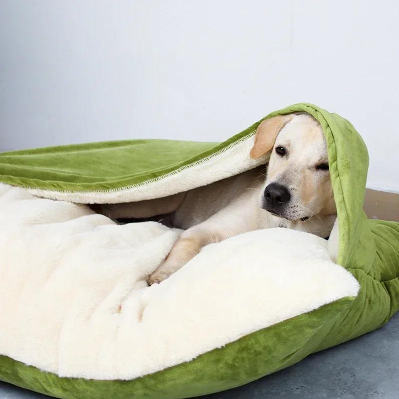 Waschbares Winter Haustierbett Warm Hunde Zwinger Abnehmbar Bissfest Welpen Sofa Kissen Plüsch Katzenmatte für Großes Haustier Schlafsack