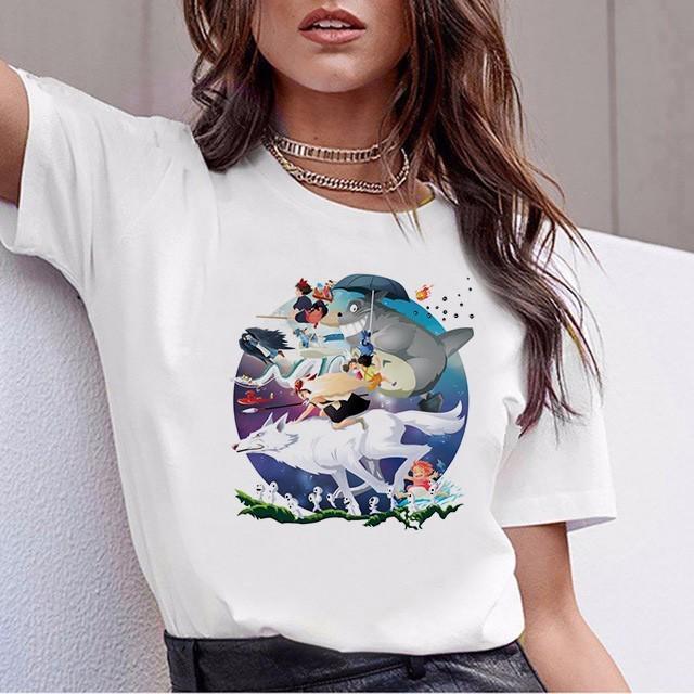Anime Totoro T Shirt Women Top Tee Shirts Spirited Away T-Shirt Tshirt Korean Style Kawaii 90S Graphic Harajuku Female Ulzzang