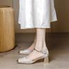 Retro Square Head High Heels Women's Hollow Bridesmaid Wedding Shoes New Chinese Style Cheongsam Single Shoes Thick Heel Bag Head Sandals Women