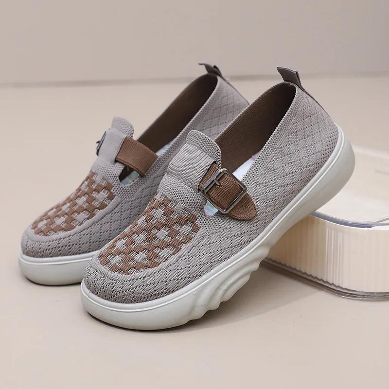 Ladies Women's Non-slip Walking Shoes Breathable Comfortable Soft Bottom Sneakers Round Toe Thick Bottom Loafer 2025 Hot Sale
