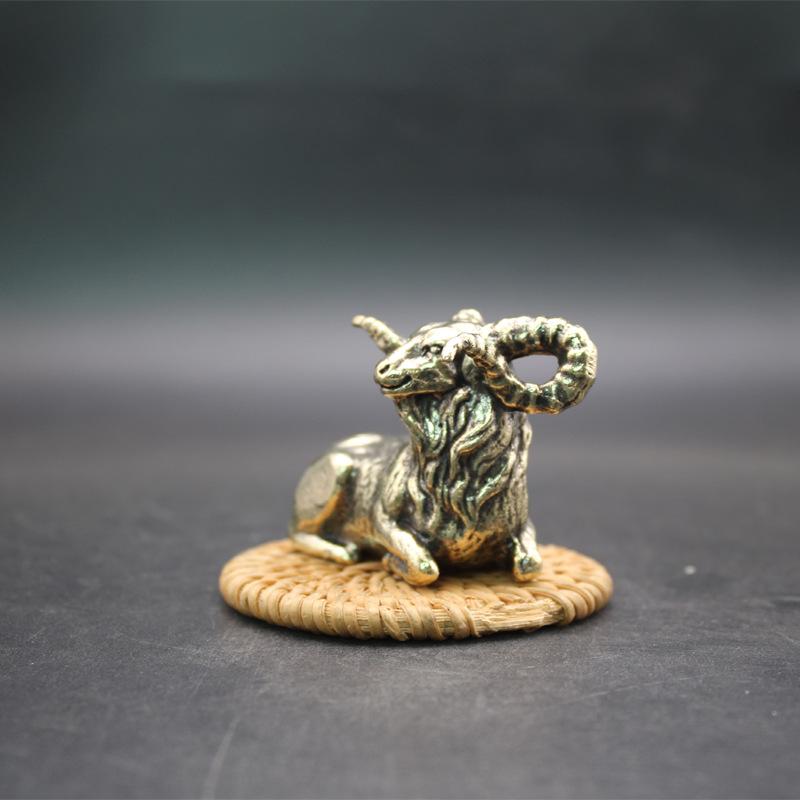 Brass Antelope Goat Ornament Antique Pure Copper Study Paperweight Ruler Tea Pet Small Desktop Ornament