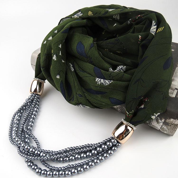 Chiffon Scarf with Pearl Tassel Decor Women's Fashion Lightweight Wrap Shawl