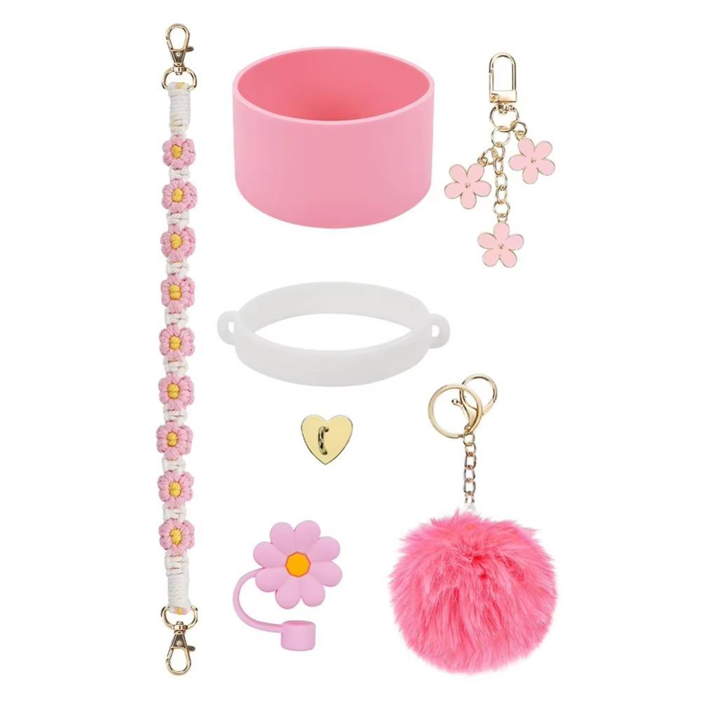 7pcs/set Flower Pattern Cup Accessories Set Multiple Color Cup Decoration Set  Tumbler