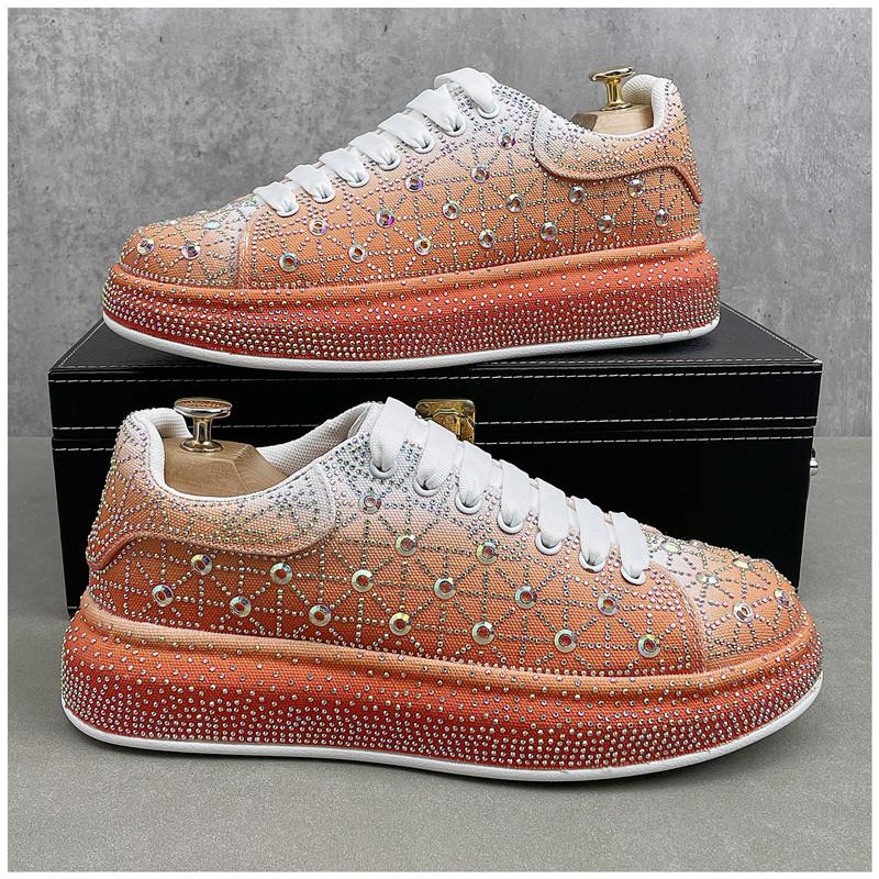 

Роскошные мужские свадебные туфли в королевском стиле, осенние туфли с вышитым узором ручной работы, экзотические дизайнерские туфли, модные повседневные кроссовки 38 оранжевый