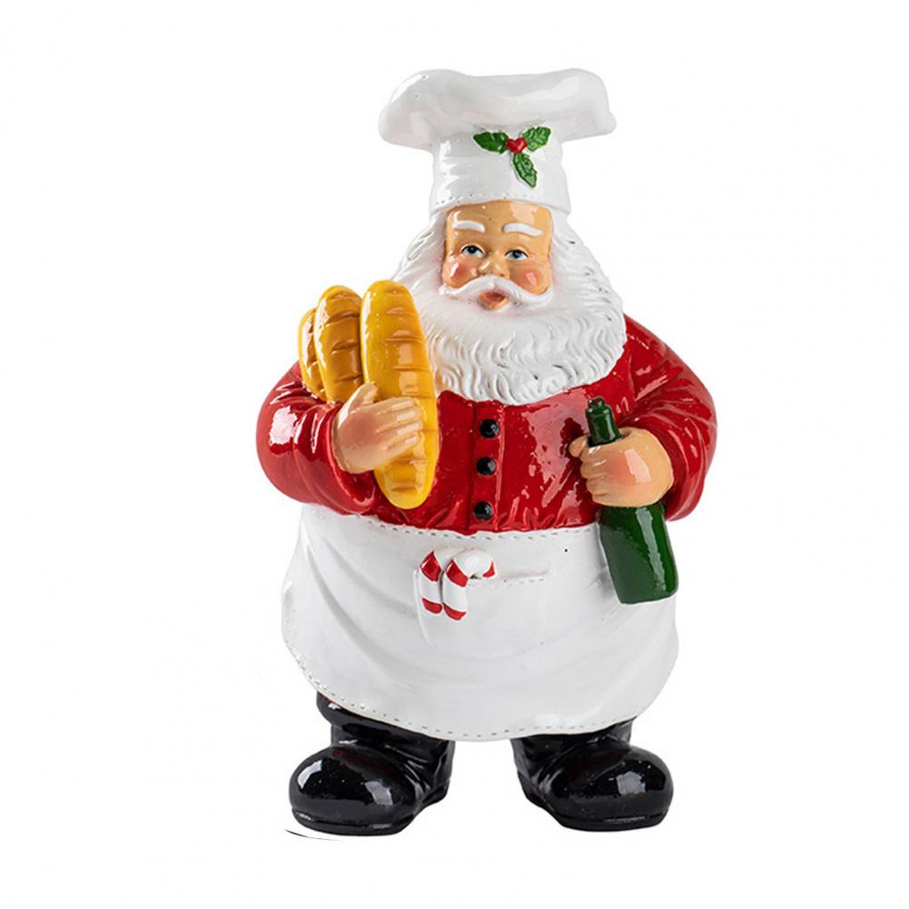 

17cm Christmas Santa Claus Chef Figurine Resin Cartoon Santa Statue Holiday Party Home Kitchen Desktop Decoration Ornament Decor