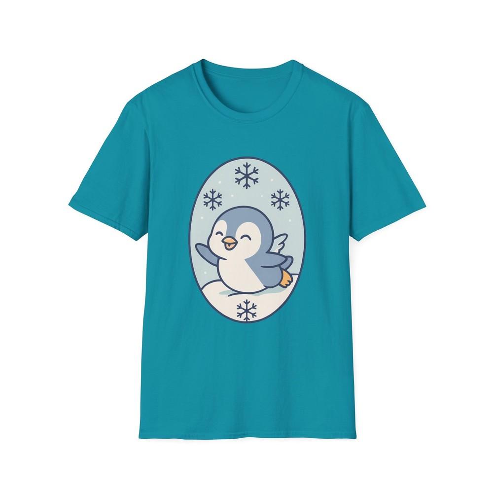 Unisex Softstyle Penguin Snow T-Shirt- Joyful, Winter, Frosty, Christmas