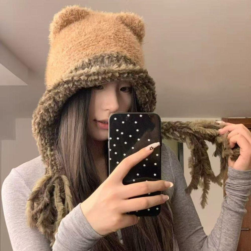 Korean Style Winter Pullover Hats Soft Thicken Beanie Cap Fashion Ear Protection Hat Girls