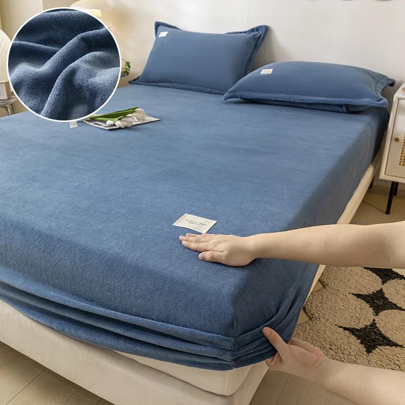 Thickened Velvet Mattress Cover High-quality Solid Color Bedspread Latex Mattress Elastic Soft Mattress Covers 160/180/200x200cm