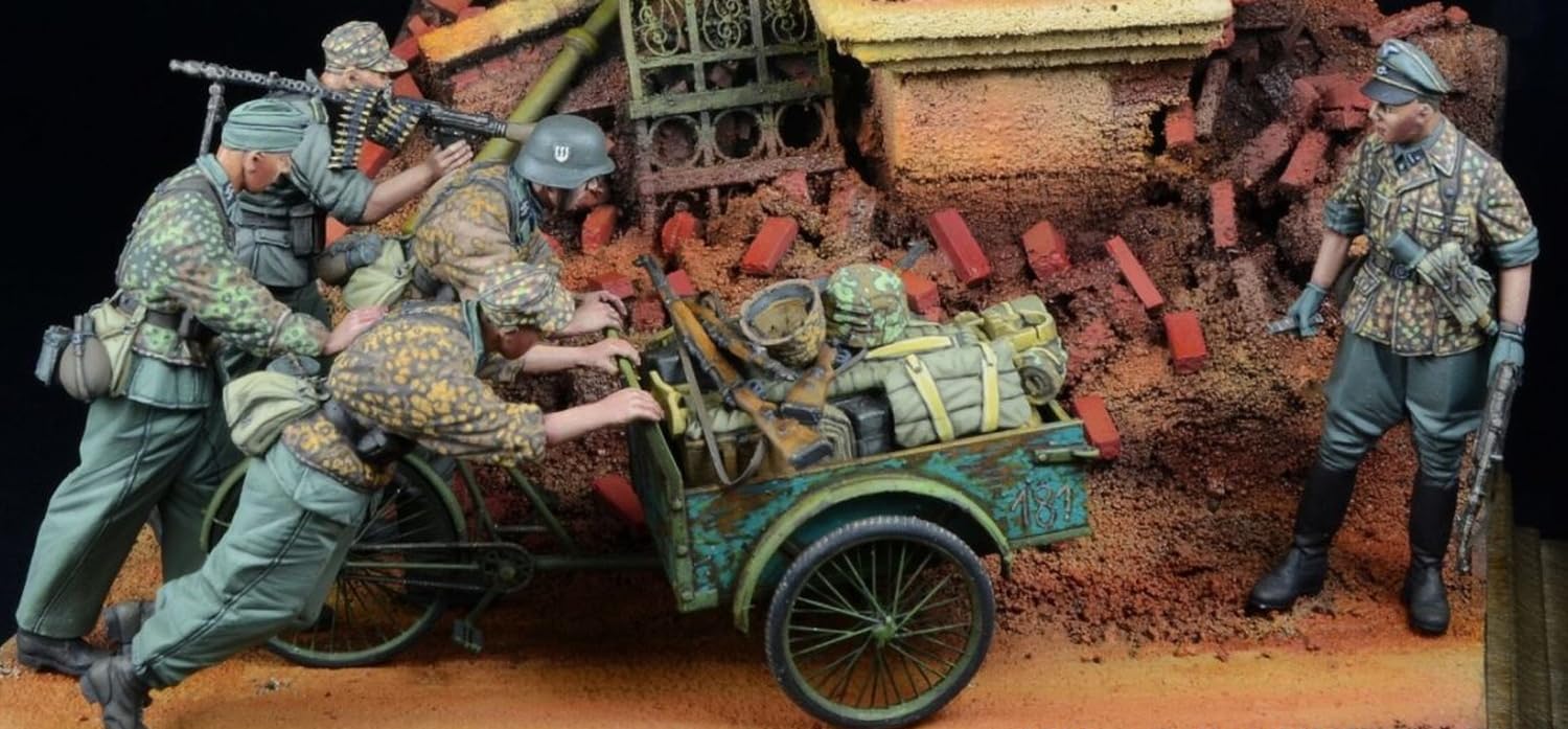 

D-Day Miniatures 1/35 Scale WW2 German Hurry, Hurry! Waffen-SS Soldier/Tricycle with Carrier Set (5 Figures, 1 Bike) Resin Kit DD35277 (Person)