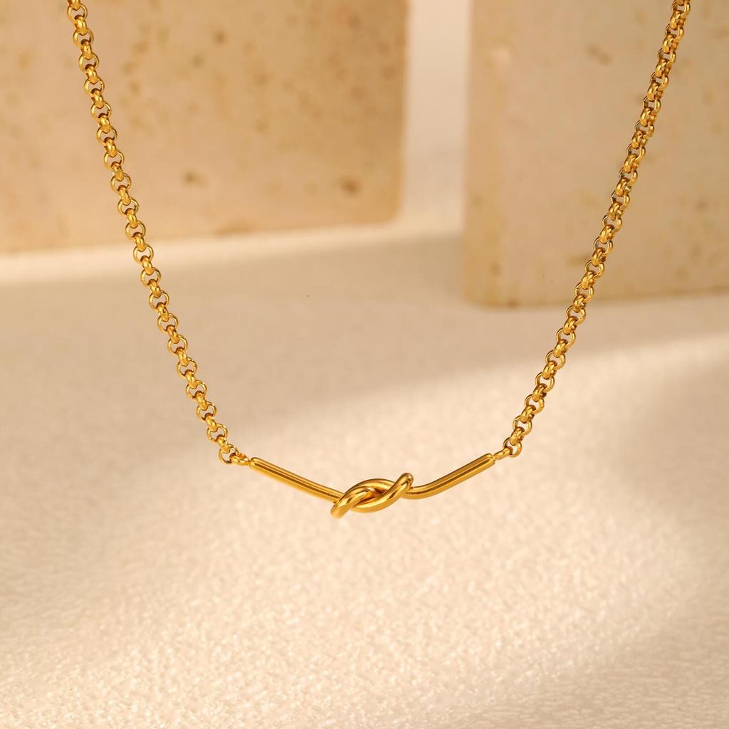 Stainless Steel  Love Knot Pendant Necklaces for Women,18k Gold Plated Minimalist Luxury Wedding Party Jewelry Gift